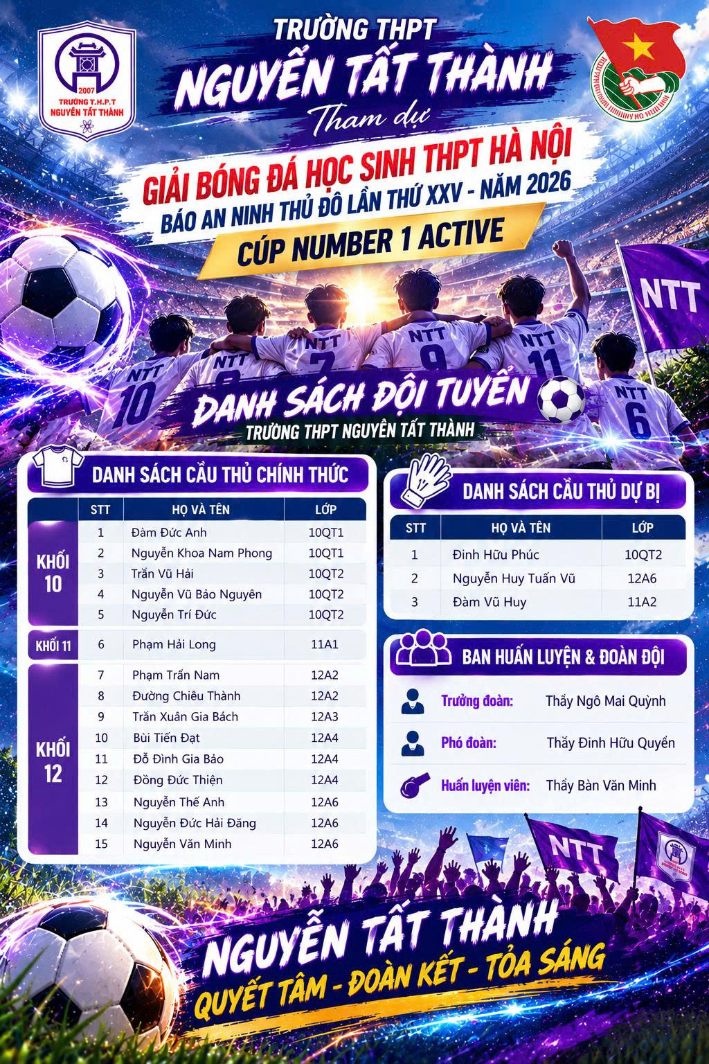 Trường Nguyễn Tất Thành Sẵn Sàng Chinh Phục Sân Cỏ Tại Giải Bóng Đá An Ninh Thủ Đô Dành Cho Học Sinh THPT Hà Nội Năm 2026