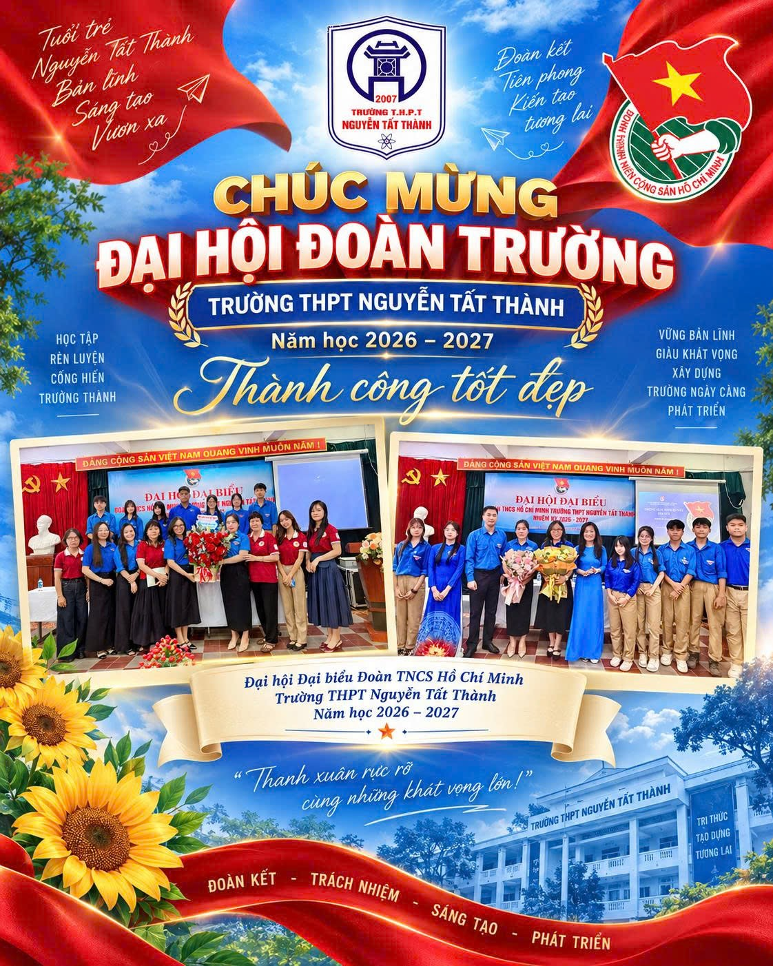 Đại Hội Đại Biểu Đoàn TNCS Hồ Chí Minh Trường THPT Nguyễn Tất Thành Nhiệm Kỳ 2026 – 2027