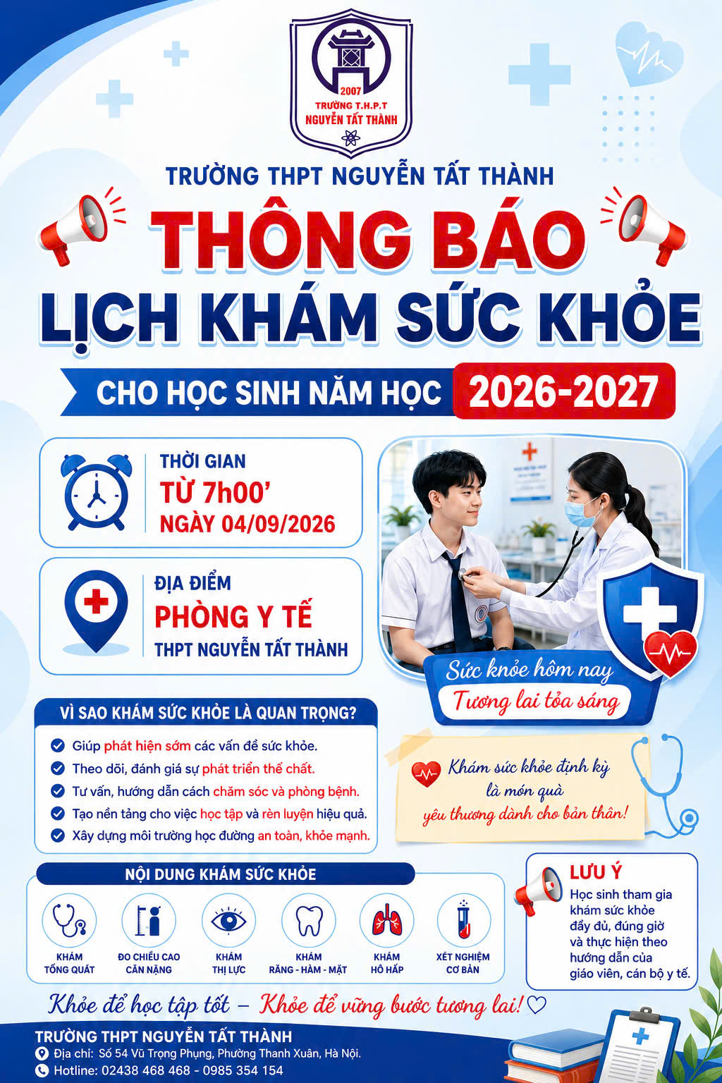Thông báo khám sức khỏe định kỳ cho học sinh năm học 2026–2027