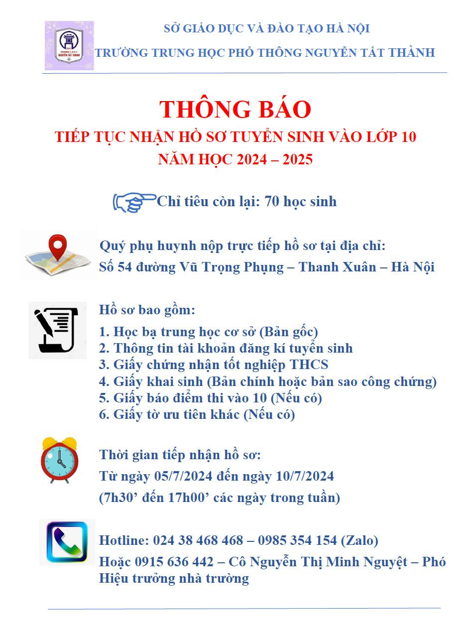 Thông báo nhập học năm học 2024 - 2025