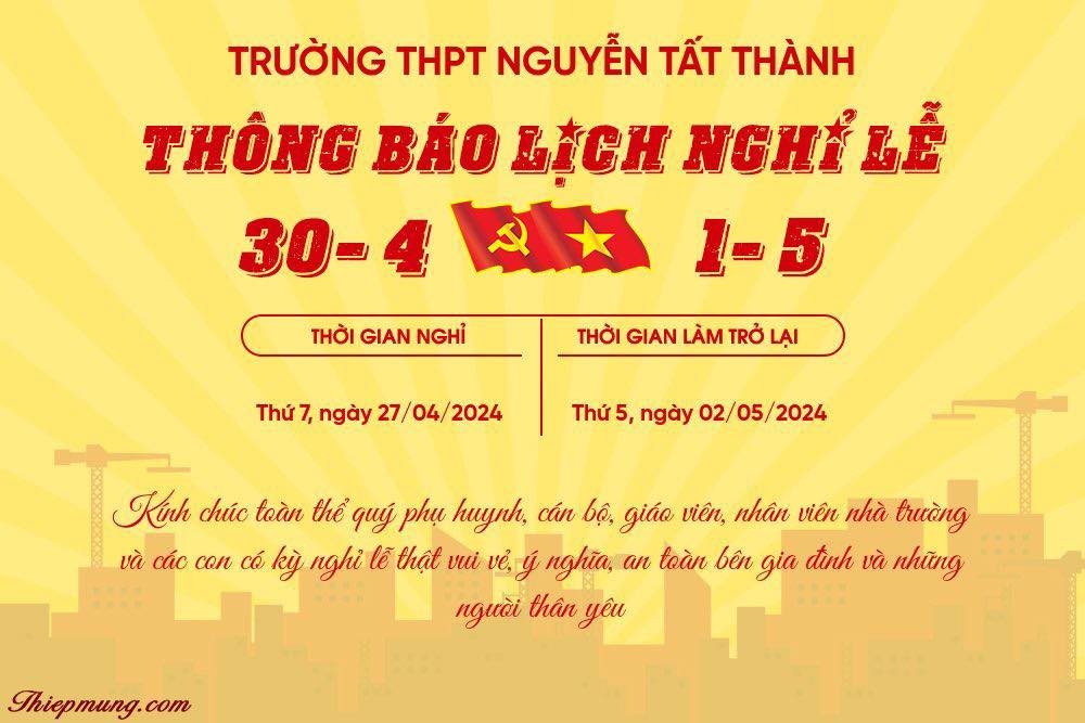 Thông báo lịch nghỉ lễ 30/4 - 01/5